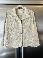 Chico s 1 Womens Jacket Animal Print Blazer Zip Snaps 3/4 Sleeves