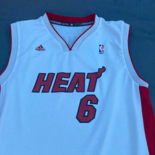 (Large)adidas Miami Heat LeBron James #6 NBA Basketball Jersey Men's L White/Red