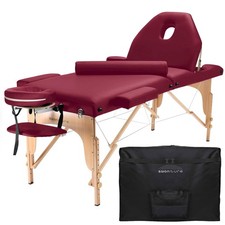 Portable Burgundy Massage Table with Bolster and Tilt Backrest