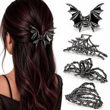 4PCS Gothic Spider Web Skeleton Hand Skull Hair Claw Clips for Women Girls,La...