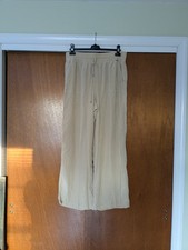 St John Women's Cream Silky Wide Leg Elasticated Pants Size Large