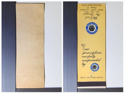 McCiard The Druggist Grass Valley California Vintage Yellow Matchbook
