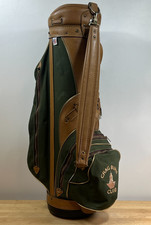 Vintage Hot-Z Leather Canvas Golf Cart Bag 6-Way Divider Made In USA Green Tan