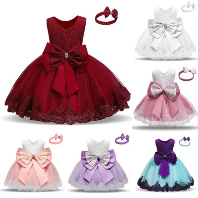 Flower Girls Bridesmaid Dress Baby Kids Party Lace Bow Wedding Dresses Princess
