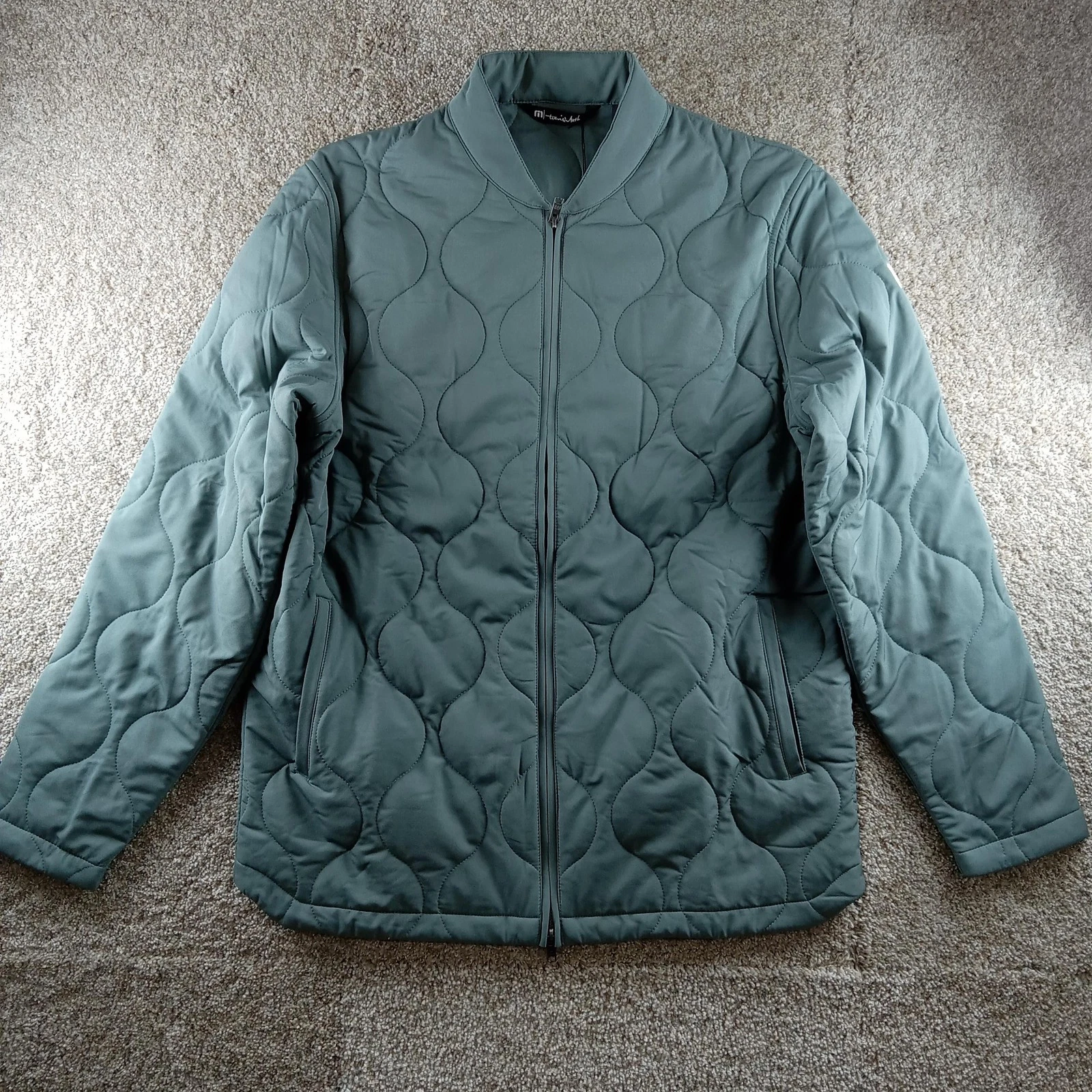 TravisMathew Jacket Mens Large Green Come What May Quilted Full Zip City Cold