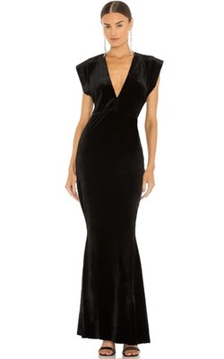 NWO Norma Kamali V-Neck Velvet Rectangle Gown Sleeveless Black Size M