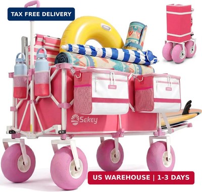Sekey Heavy Duty Beach Wagon with 9'' Big Sand-Proof Wheels, 300L Oversized Folda