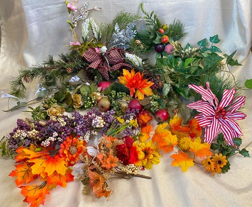 Faux Fall Harvest Artificial Flowers, Fall Leaves, Berries, Pine Cones, Fruit