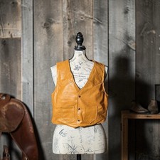 Vintage 1970s Mustard Yellow Leather Western Vest - Men's Size 2XL / 50