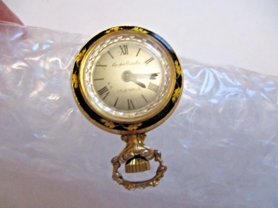 Antique Andre Rivalle 17 Jewels Gold leaf & Black Enamel Pocket Watch Repair - Image 3 of 4