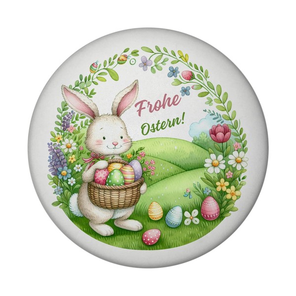 Osterhase Magnet Rund Mit Spruch Frohe Ostern-image