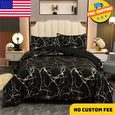 Gold Metallic Marble Comforter Set Queen Size Foil Print Glitter Bedding Sets