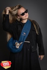 Noah and Paw Dog Sling Carrier Small Dogs 3-10lb Denim Fur