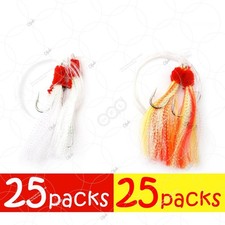 50packs Fishing Rock Fish Shrimp Fly Rigs Krystal Flash Hook 5/0 White YellowRed