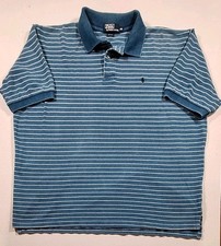 Vtg 90s Polo Ralph Lauren Striped Polo Shirt XXL Blue White Made In USA Cotton