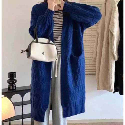 Women Long Cardigan Coat With Pockets Winter Sweater Jacket Ribbed Overcoat - Picture 5 of 21