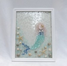 MERMAID Fused Glass Art - Glass & Sea Shells Beach Decor