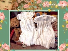 Vintage Embroidered Satin Eyelet Lace Christening Gown Robe Set Ruffle Baby Doll