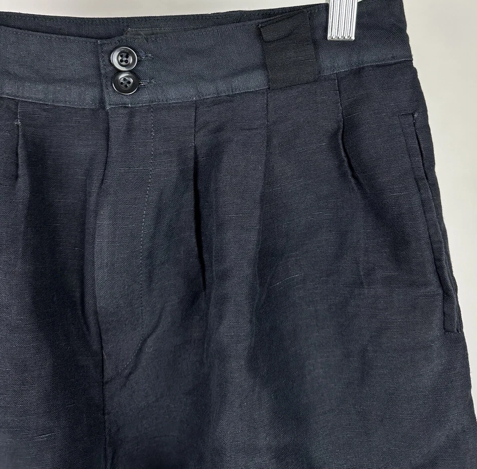 Pantalón Corto Vintage 28” Cintura Ultra Alta Años 90 Relajado Negro Mezcla de Lino Preppy Foto 3 de 4