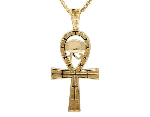 Herren 10K Gelbgold echter Diamant Horus Evil Eye Ankh Anhänger 0,28ct 1,4" - Bild 2 von 7