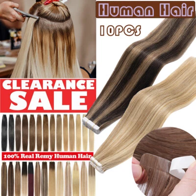 SEGO CLEARANCE 100% Real Remy Tape In Human Hair Extensions Full Head Skin Weft UK