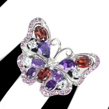 925 Sterling Silver Ring Oval Mozambique Aquamarine Amethyst Gemstone Jewelry 7