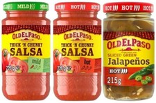 Old El Paso 226g  Thick 'n' Chunky Mild & Hot Salsa & 215g Jalapenos