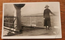 Vintage Collectable Postcard Photograh Women on Ship Early 1900's Deck Hat Coat