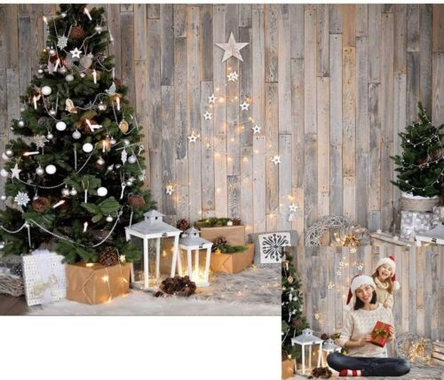 Winter Christmas Party Decor Backdrop Wooden Wall Christmas Tree Photo Backdrop - Picture 1 of 6