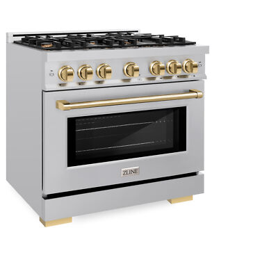 ZLINE 36'' Gas Range Convection Oven GAS Cooktop Stainless GOLD ACCENT HGRZ-36-G