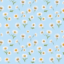 Timeless Tossed Daisies Sky, Cotton Fabric by the yard, 1/2 yard
