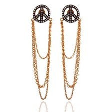 White Zircon 18k Gold Plated 925 Silver Chain Peace Sign Dangle Earring