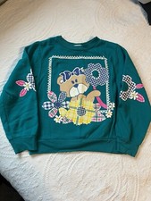 Girls Athletic Works Vintages 80s Sweatshirt Teddy Bear Floral Puff Paint Sz 5