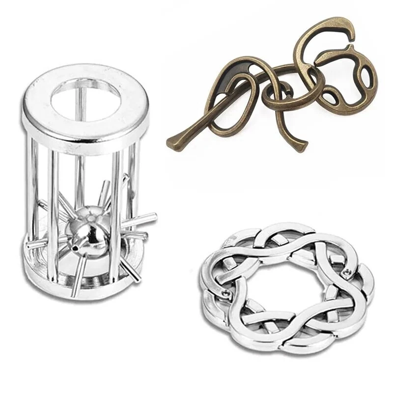 3Pcs Set Metal Puzzle Solution Unlock Toy Brain Teaser IQ Challenge Games For Ki - Image 4 of 4