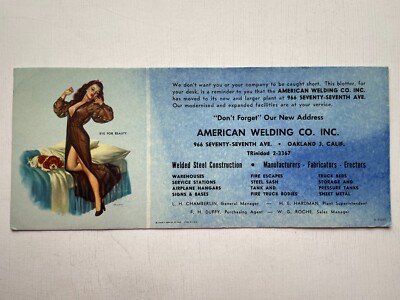 1940-50's Pinup Girl Advertising Blotter by D'Ancona -Welding Company- Oakland B
