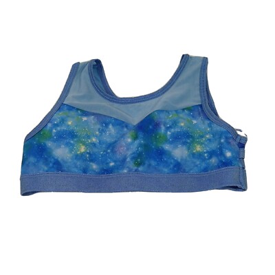 More Than Magic Sports Bra Girls Size L 10 12 Blue Galaxy Print Mesh Pullover  