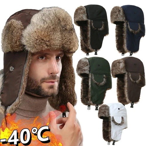 Men's Winter Trapper Aviator Trooper Earflap Warm Russian Waterproof Ski Hat UK - Picture 1 of 21