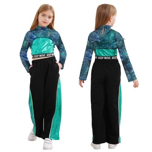 Girls Tracksuit Running Sets Mock Neck Dancewear Cute Printed Qutfit Hip-hop - Picture 43 of 59