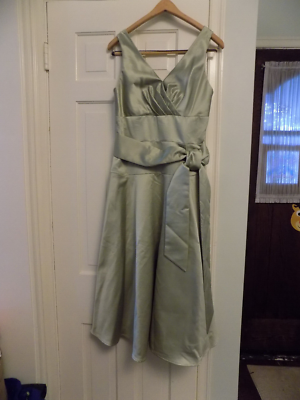Max and Cleo Pale Green Satin Gathered V neck Sash Tie Tea Dress Net Lined  sz 10 | eBay