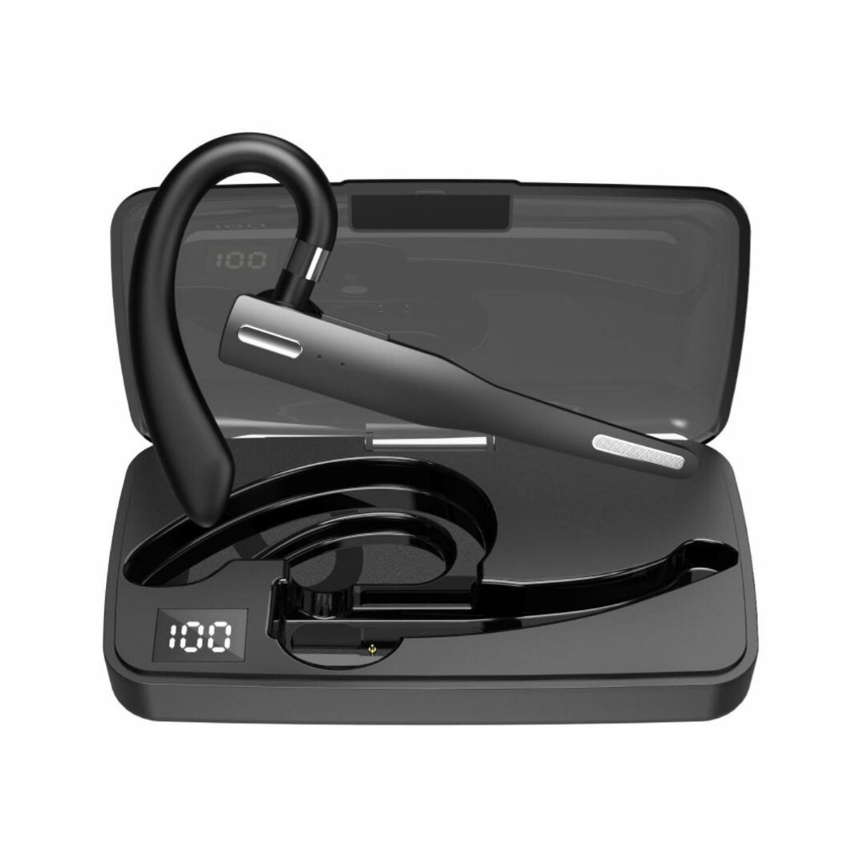 Bluetooth Headset, Wireless Earpiece With 500mAh Charging Case Hands Free Noise Canceling Headphones Dual Mic Computer Cell Phones Trucker Home Office Work