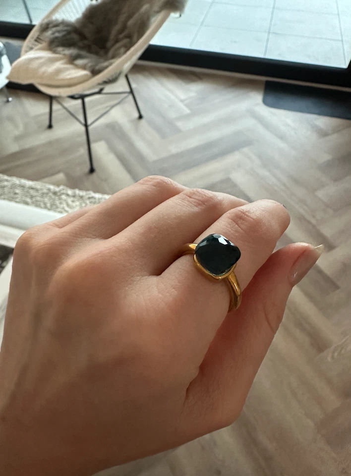 Ring Gr. 54 18k vergoldet Stein Aquamrin farben Quartz Nudo - Bild 2 von 4