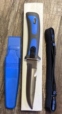 Scuba Diver Fish Knife Blade Sheath Dive Leg Arm Straps Stainless Steel Blue