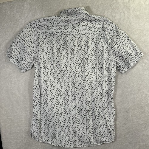 Saks Fifth Avenue Mens Large White/Black Hawaiian Palm Leaf Shirt Casual Button - Picture 5 of 5