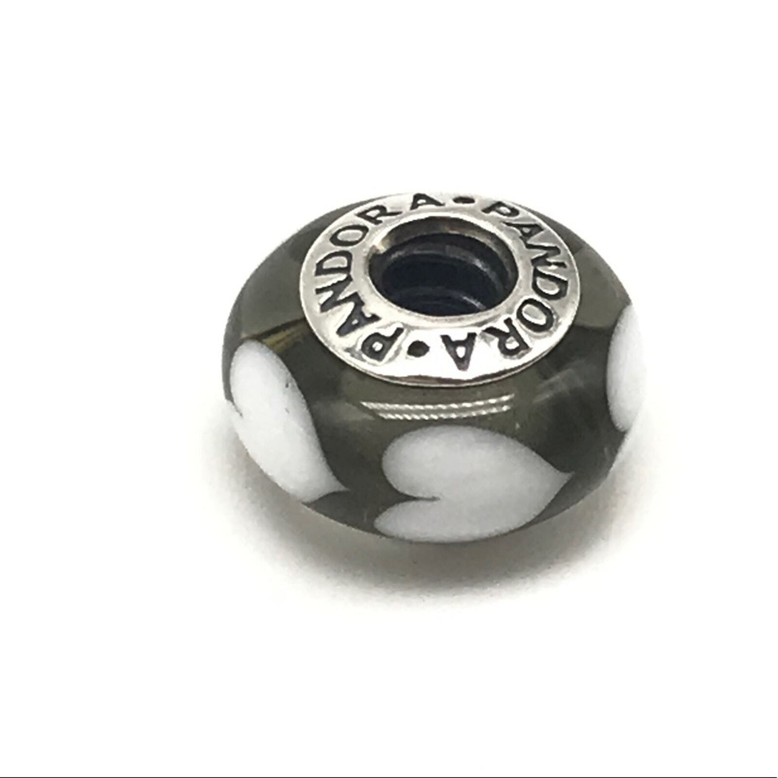 Pandora Gray Hearts Murano Glass Bead Charm for Bracelets