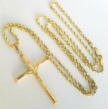 14k yellow gold Jesus crucifix cross pendant rope chain set 22 inch long 2 mm 2"