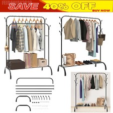 Clothes Rail Shelf with Hooks Storage Shelves Garment Rack Clothes Stand Hanging