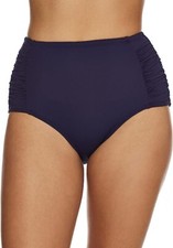 Anne Cole Women's Side Shirring High-Waisted Bottoms, Navy, Large