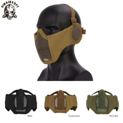 SINAIRSOFT Media máscara facial táctica de airsoft paintball protección para los oídos máscara de malla de alambre de acero