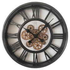 GLOBO ZALETTI Wanduhr Uhr Analog Kunststoff Glas Schwarz Goldgelb Ø 51 cm