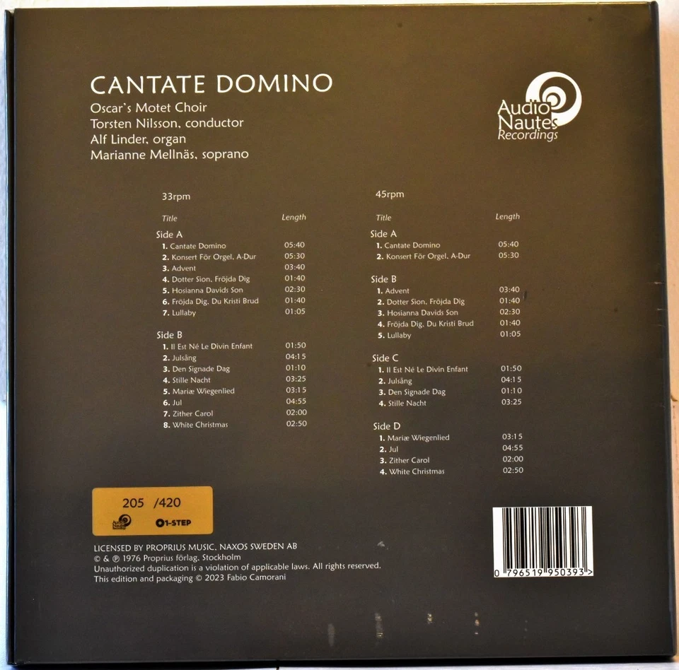 AUDIONAUTES 1-STEP AN-2201 ITA MOTETTKOR "Cantate Domino" #3LPs 45rpm No. 205 SS - Image 2 of 4